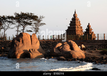 L'Inde Tamil Nadu Mamallapuram Mahabalipuram Shore Temple Banque D'Images