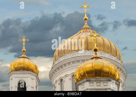 Dômes dorés de la cathédrale le Christ le sauveur de la Russie Moscou Banque D'Images