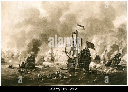 La bataille de la catastrophe 1667 Chatham Néerlandais Anglais navire militaire guerre anglo-hollandaise Banque D'Images