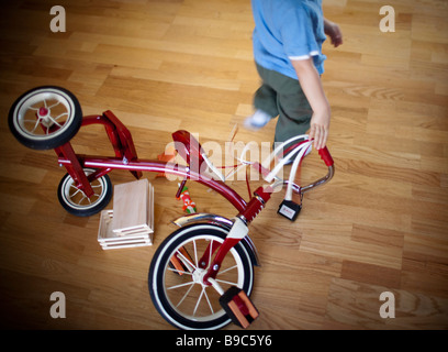 Tout-petit avec son tricycle Banque D'Images