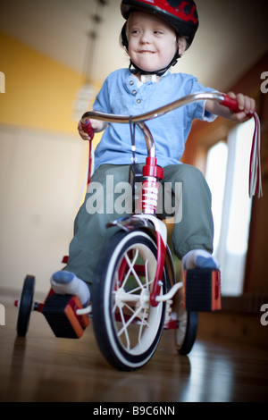 Tout-petit cheval un tricycle autour de la maison Banque D'Images