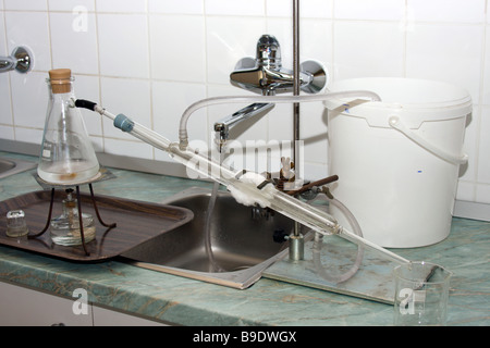 Travaillant dans le laboratoire de chimie. Banque D'Images