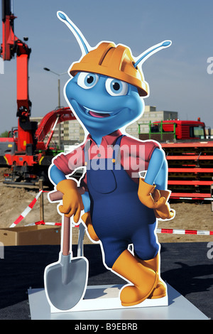 Site de construction de l'aéroport BBI avec sa mascotte, Berlin, Allemagne Banque D'Images