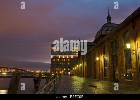 Buildings lit up at Dusk, Fischauktionshalle, Altona, Hambourg, Allemagne Banque D'Images