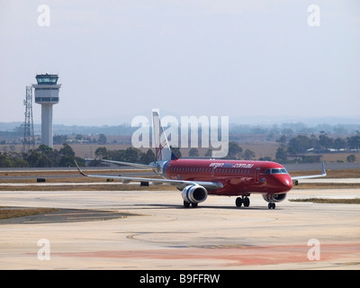 Avions de Virgin Blue après l'atterrissage à l'aéroport Tullamarine de Melbourne, Victoria, Banque D'Images