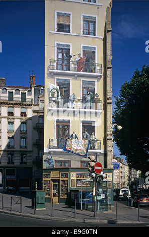Trompe-l'oeil, fresque murale ou peinture, façade peinte, la Presqu'île, Lyon ou Lyon, France Banque D'Images