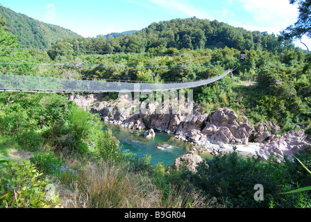 Le Buller Gorge Swingbridge Adventure & Heritage Park, Upper Buller Gorge, Murchison, Tasman, île du Sud, Nouvelle-Zélande Banque D'Images