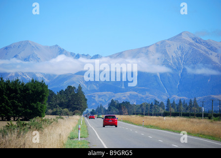 State Highway 73, District de Selwyn, Canterbury, île du Sud, Nouvelle-Zélande Banque D'Images