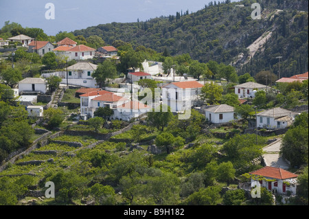 Grèce céphalonie île Îles Ioniques Karditsa localité méditerranéenne de l'Europe vue de l'île lieu destination maisons Banque D'Images