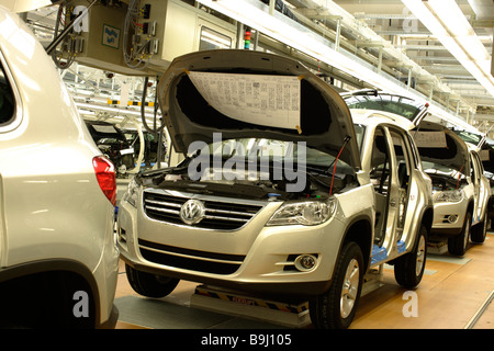 La production de voitures, VW Tiguan Werk Wolfsburg, Wolfsburg usine de voiture, Basse-Saxe, Allemagne, Europe Banque D'Images