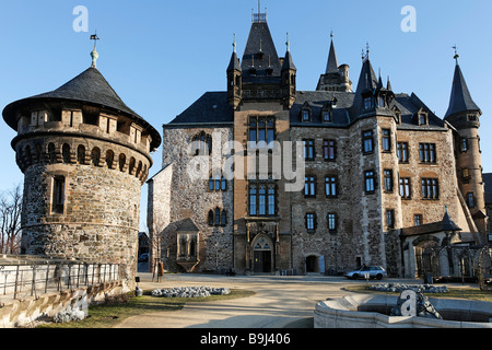 Château de Wernigerode, terrasse, Hausmann Tower, Harz, Saxe-Anhalt, Allemagne, Europe Banque D'Images