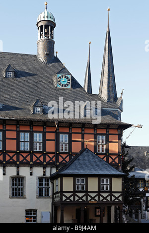 Hôtel de ville historique de Wernigerode, façade latérale, Harz, Saxe-Anhalt, Allemagne, Europe Banque D'Images