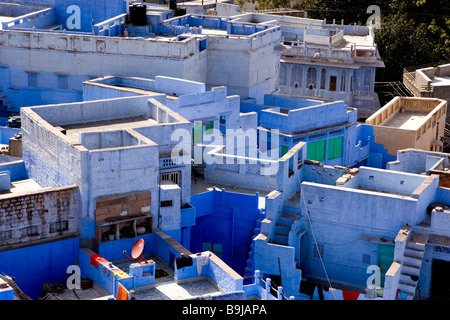 La ville bleue, une vue rapprochée de la bleue de Jodhpur l'Inde du Nord, la ville entière est peint en bleu. Banque D'Images