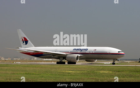 Boeing 777-200 de l'Malaisya Airlines à l'aéroport de Francfort, Francfort, Hesse, Germany, Europe Banque D'Images