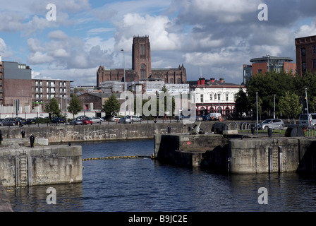 Grande-bretagne Angleterre Liverpool city view série cathédrale ville Mersey construction maisons bâtiments église Banque D'Images