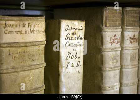 Vieilles bibles manuscrites dans la bibliothèque d'un monastère, Allemagne Banque D'Images