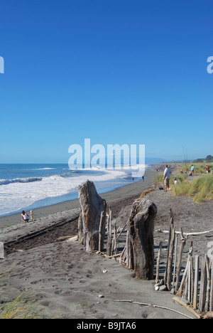 Driftwood sculpure, Hokitika Beach, Hokitika, Westland District, West Coast, South Island, New Zealand Banque D'Images