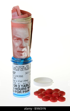 Portrait de Mackenzie King sur 50 dollar Canadian bill dans une bouteille de prescription pour la douleur Banque D'Images