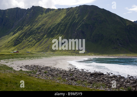 Plage à Unnstad (Unstad), Vestvågøy, Lofoten, Nordland, Norvège, Scandinavie, Europe Banque D'Images