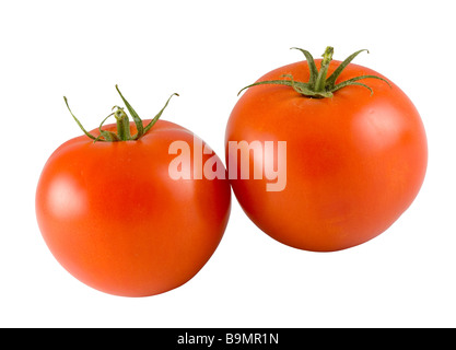 Deux tomtoes rouge sur fond blanc Banque D'Images