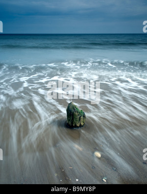 Un épi de l'érosion sur la plage de Sandsend, Yorkshire Banque D'Images