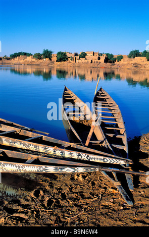 Mali, région de Mopti, Djenné, classée au Patrimoine Mondial par l'UNESCO, pinasse (bateau traditionnel) Banque D'Images