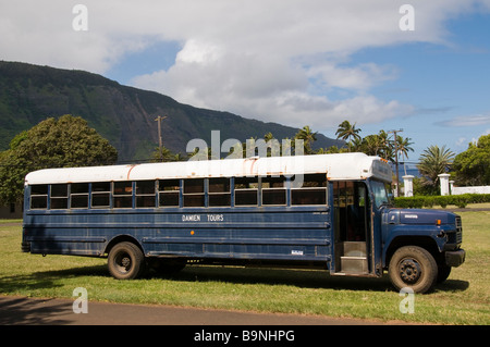 Damien sorties bus, Parc historique national de Kalaupapa, Molokai, Hawaï. Banque D'Images