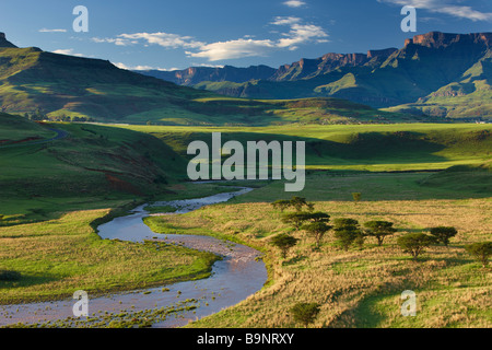 La vallée de la Tugela avec les montagnes du Drakensberg au-delà, KwaZulu Natal, Afrique du Sud Banque D'Images