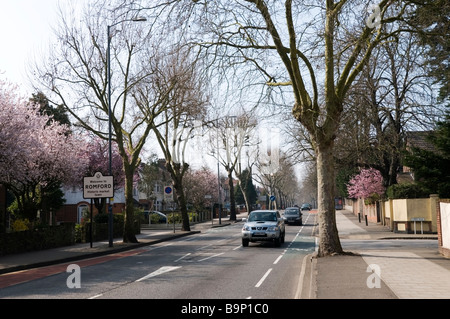 Bienvenue à Romford, marché de la ville historique, route, signe de la circulation de la rue résidentielle au printemps, paysage, Essex, UK, Europe, UNION EUROPÉENNE Banque D'Images