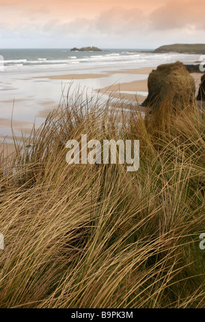 Vue de Godrevy lighthouse de Cornwall towans Gwithian UK Banque D'Images