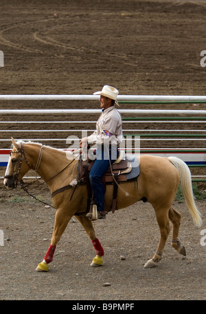 Cowboy Stetson cheval de Cody Nite Rodeo Bretagne France Banque D'Images