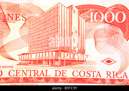 Monnaie argent détail de 1000 billets du Costa Rica Colones Banque D'Images