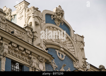 Détails de l'bâtiments art nouveau à Riga, en Lettonie, en Europe Banque D'Images