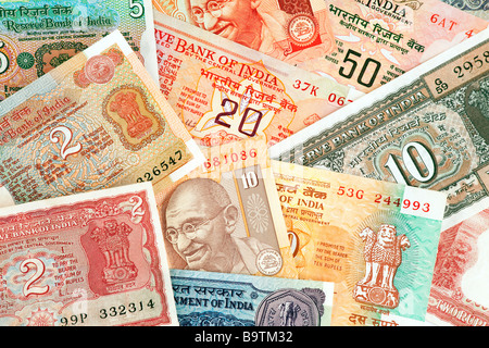 Monnaie argent détail de billets indiens Banque D'Images