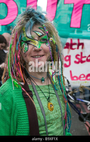 Londres - les manifestations du G20. Les manifestations pacifiques au Camp climatique qui a été mis en place à Bishopsgate. Banque D'Images