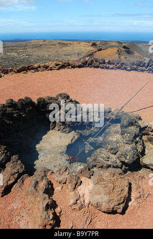 Trou de feu, Islote de Hilario, le Parc National de Timanfaya, Lanzarote, îles Canaries, Espagne Banque D'Images