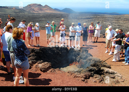 Trou de feu, Islote de Hilario, le Parc National de Timanfaya, Lanzarote, îles Canaries, Espagne Banque D'Images