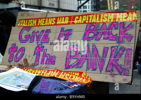 Londres - les manifestations du G20. Les manifestations pacifiques au Camp climatique qui a été mis en place à Bishopsgate. Banque D'Images