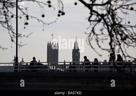 Vue de Waterloo Bridge, à l'égard du Parlement, Westminster, London Banque D'Images