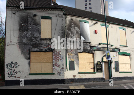 Un incendie à l'abandon endommagé dans la chambre publique Sneinton de Nottingham, Angleterre, Royaume-Uni Banque D'Images