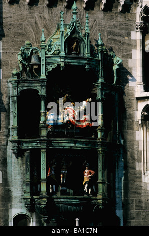 Le glockenspeil à Munich, hôtel de ville (Rathaus) situé dans la ville de Marienplatz Banque D'Images