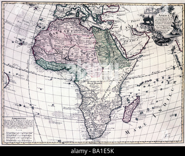 La cartographie, cartes, de l'Afrique, la carte de Guillaume de l'Isle (1675 - 1726), gravure sur cuivre, colorés, par Jeremias Wolff, Augsburg, Allemagne, vers 1710, l'artiste n'a pas d'auteur pour être effacé Banque D'Images