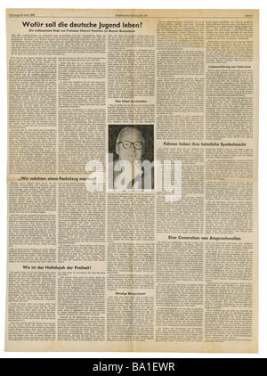 Presse/médias, magazines, 'Süddeutsche Zeitung', Munich, 18 volume, numéro 152, mardi 26.6.1962, article, discours sur l'avenir de la jeunesse allemande, Banque D'Images