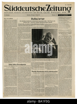 Presse/médias, magazines, 'Süddeutsche Zeitung', Munich, 15 volumes, numéro 124, lundi 25,5.1959, article, mort de John Foster Dulles, Banque D'Images