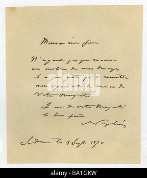 Napoléon III, 20.4.1808 - 9.1.1873, Empereur des Français 2.12.1852 - 2.9.1870, l'écriture, lettre au roi de Prusse Guillaume Ier Banque D'Images