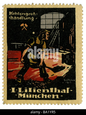 Publicité, timbres, commerce du charbon Lilienthal, Munich, Allemagne, vers 1910, Banque D'Images