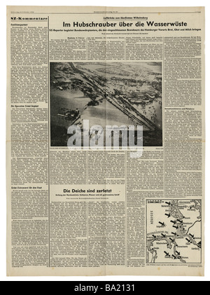 Presse/médias, magazines, 'Süddeutsche Zeitung', Munich, 18 volume, numéro 44, mardi 20.2.1962, article, catastrophe d'inondation dans le nord de l'Allemagne, Banque D'Images