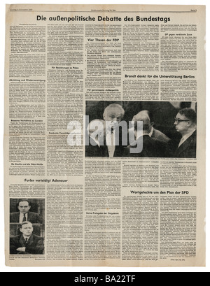 Presse/médias, magazines, 'Süddeutsche Zeitung', Munich, 15 volume, numéro 266, vendredi 6.11.1959, article, débat au Bundestag sur la politique étrangère, Banque D'Images