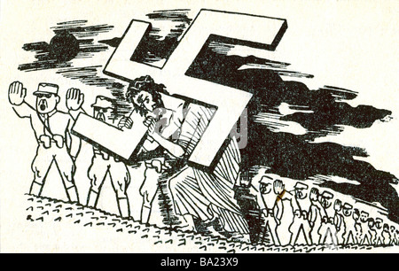 Nazisme / socialisme national, propagande, caricature "la voie de la croix allemande après la prise du pouvoir par Hitler", de "Lidove Noviny", Tchécoslovaquie, 1933, Banque D'Images
