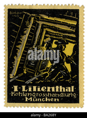 Publicité, timbres, commerce du charbon Lilienthal, Munich, Allemagne, vers 1910, Banque D'Images